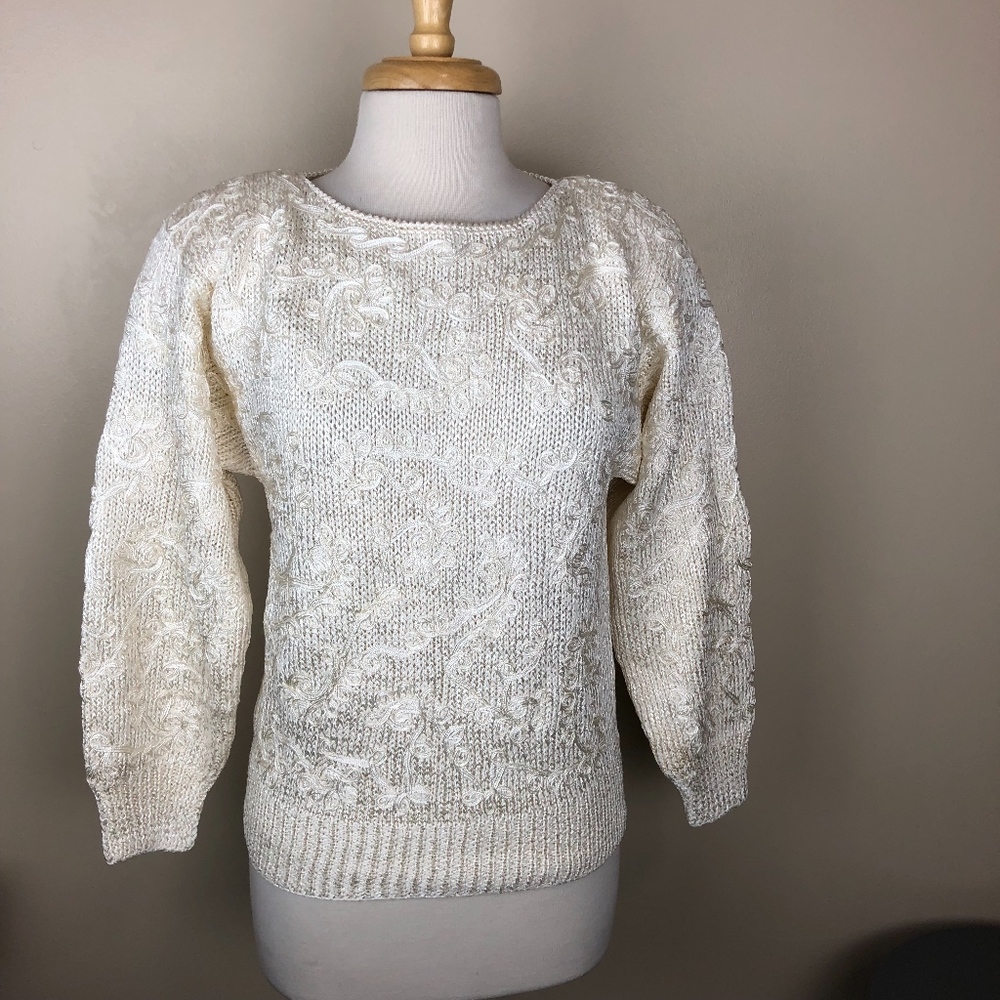 VTG 80s Nannell sweater ivory shldr pads  Sz S - Picture 4 of 8
